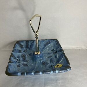 Vintage Haeger Pottery Blue Gray Floral Tray/Serving/Candy Dish/Bowl#8011USA NEW